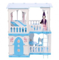 Домик для кукол "Дом Алсу" с мебелью, бело-голубой Артикул: 280. 