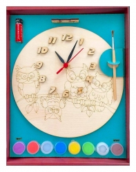 Набор для творчества Нескучные игры Часы Совы с циферблатом под роспись, с красками Артикул: ДНИ7816. 