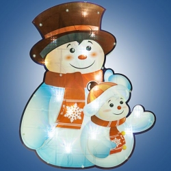 н.г.эл.гирл.-панно блестящ.снеговик со снеговичком 0.37х 0.45м, 30л.LED,бел.кабель 1.5м до розетки Артикул: Е96355. 