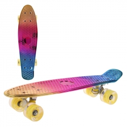 Скейтборд пласт. с анодированной декой, 56.5x14.5 см, PU колеса со светом, c алюминиевыми креплениям Артикул: 636274. 