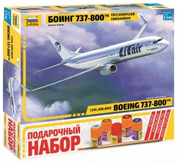 Подарочный набор сборной модели "Пассажирский авиалайнер "Боинг 737-800", 1:144 Артикул: 7019П. 